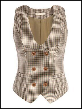 Women's Double Breasted Vintage Waistcoat with Pockets, Sleeveless Slim Fit